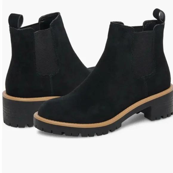 Waterproof Blondo Black Suede Ankle Booties with Tan Sole - Picture 2 of 12